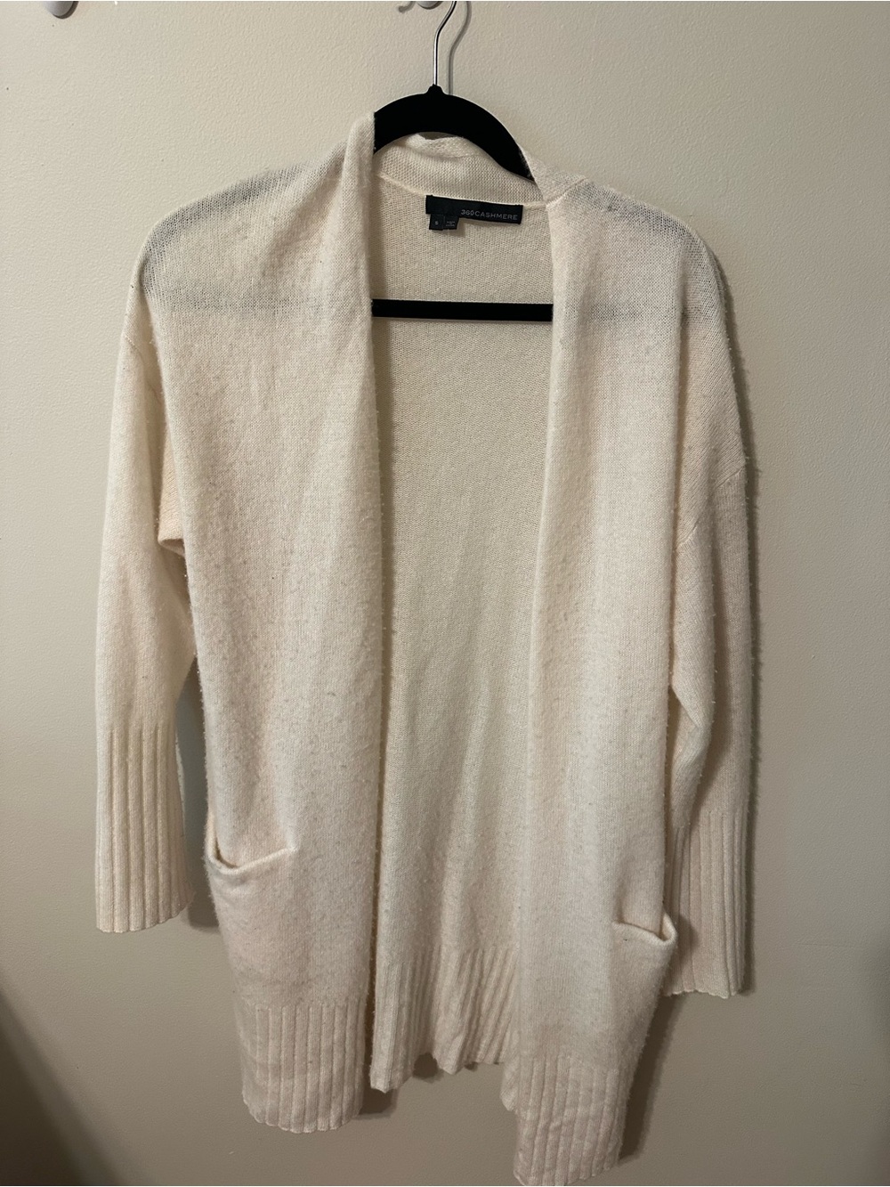 360 Cashmere Ivory Open-Front Pocket Cardigan. 100% Cashmere!